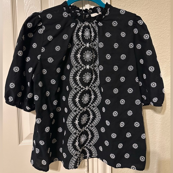 LOFT Tops - LOFT Black and White embroidered eyelet Blouse size small